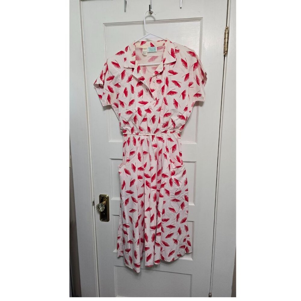 VINTAGE Lady Carol Dress with red and white Ginko print - Size 10